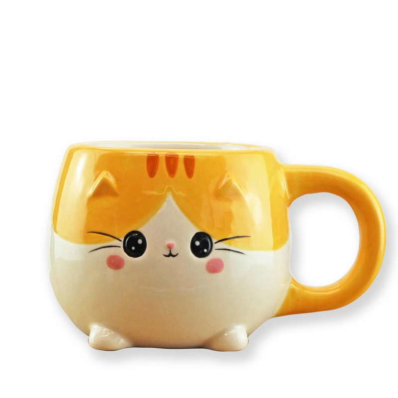 Tazza mug a forma di gatto arancione in ceramica